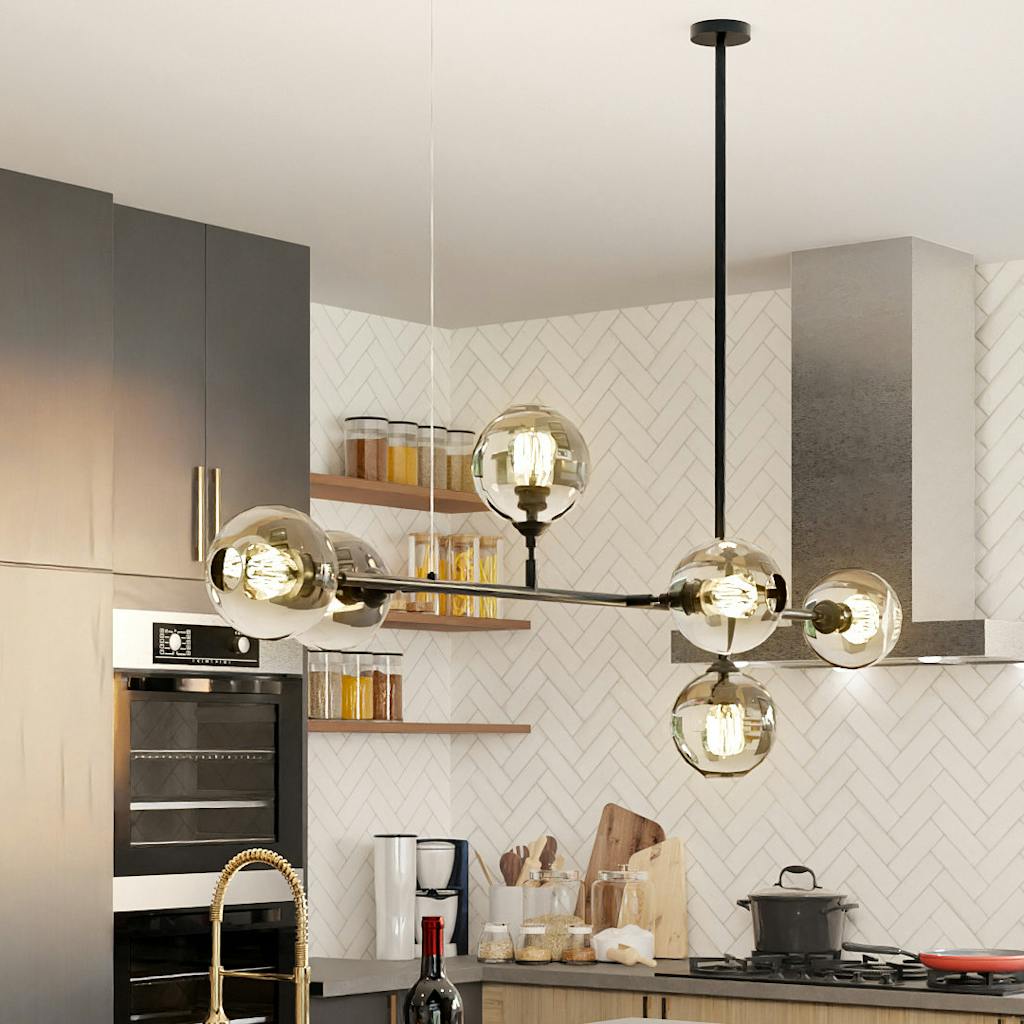 3D Render of a Stylish spherical chandelier in modern kitchen by HomeRender