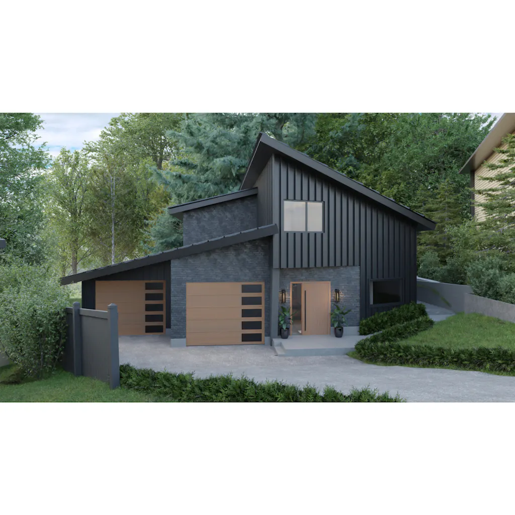 The finalized version of a contemporary black house exterior rendering by HomeRender.