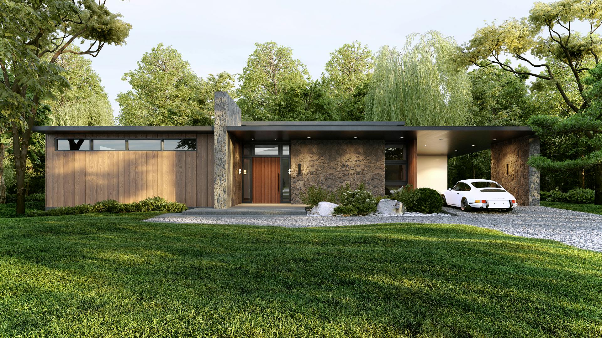 3D Exterior for a MidCentury Modern Home by HomeRender