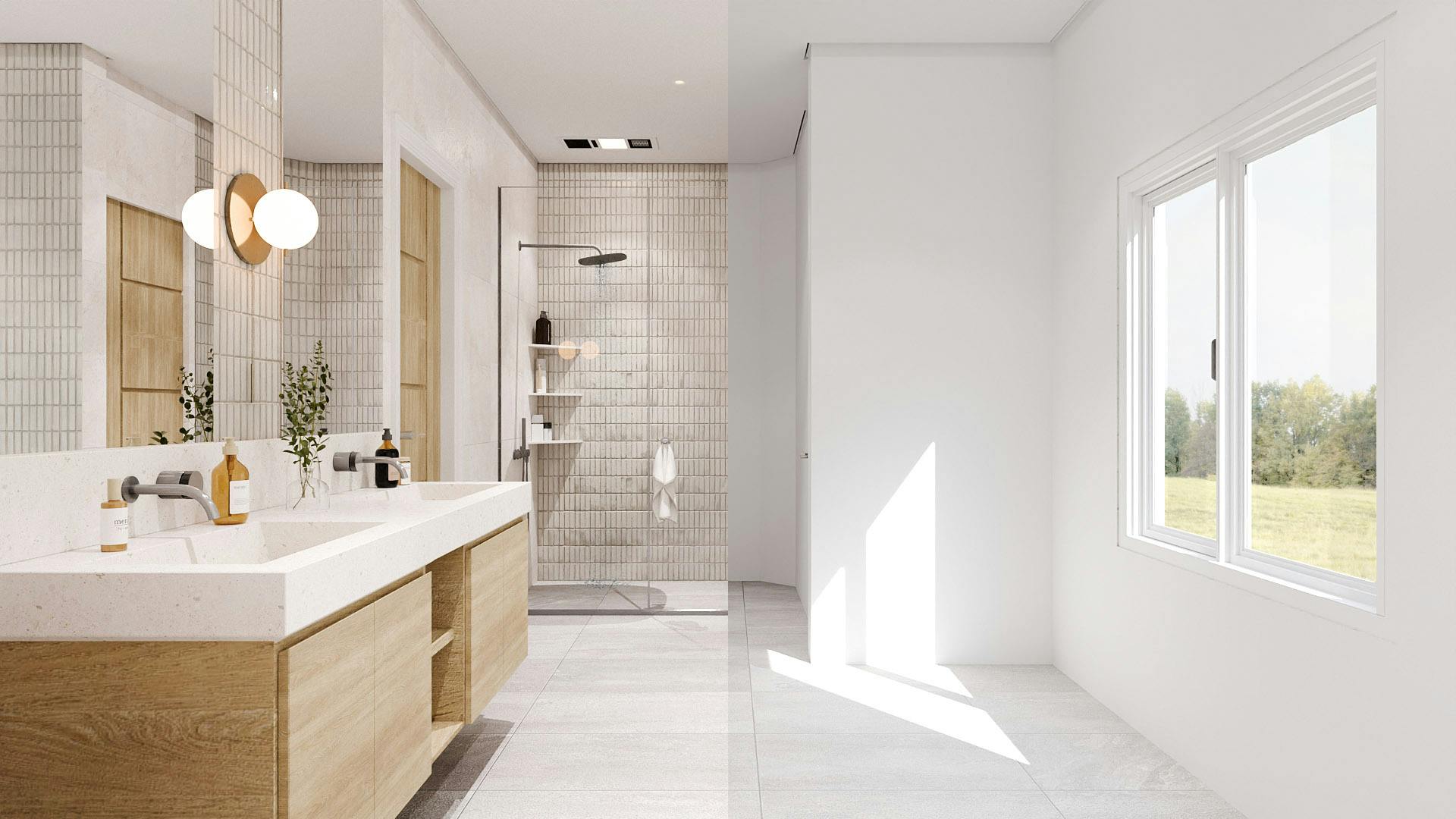 Master bathroom virtual staging before and after