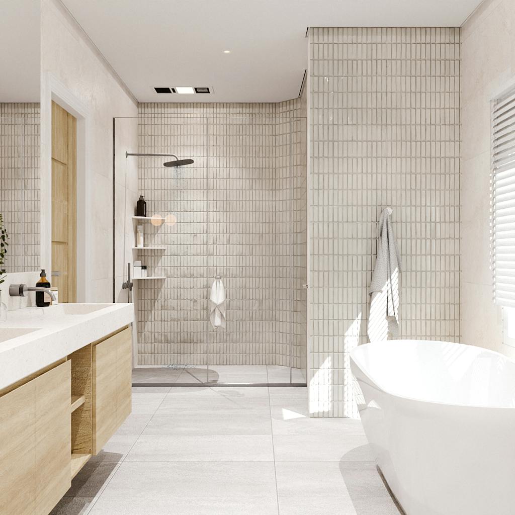 Fully staged master bathroom