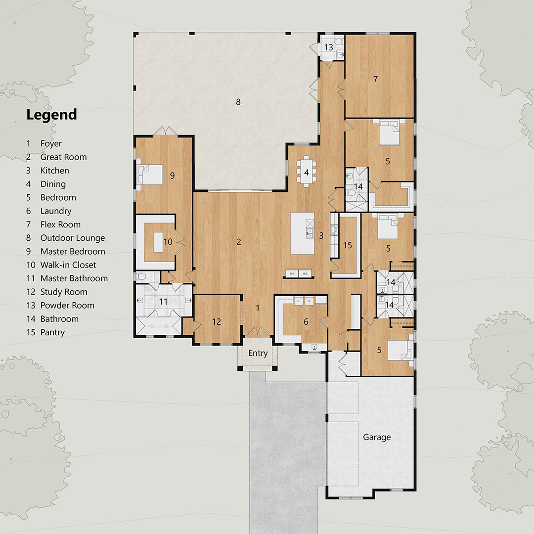 An image of a colored floor plan. 