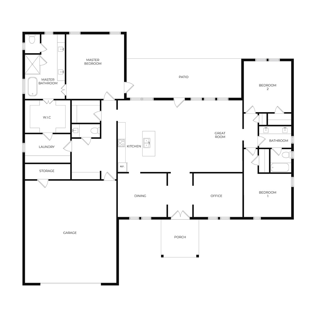 Source: HomeRender; An image of a black-and-white floor plan. 