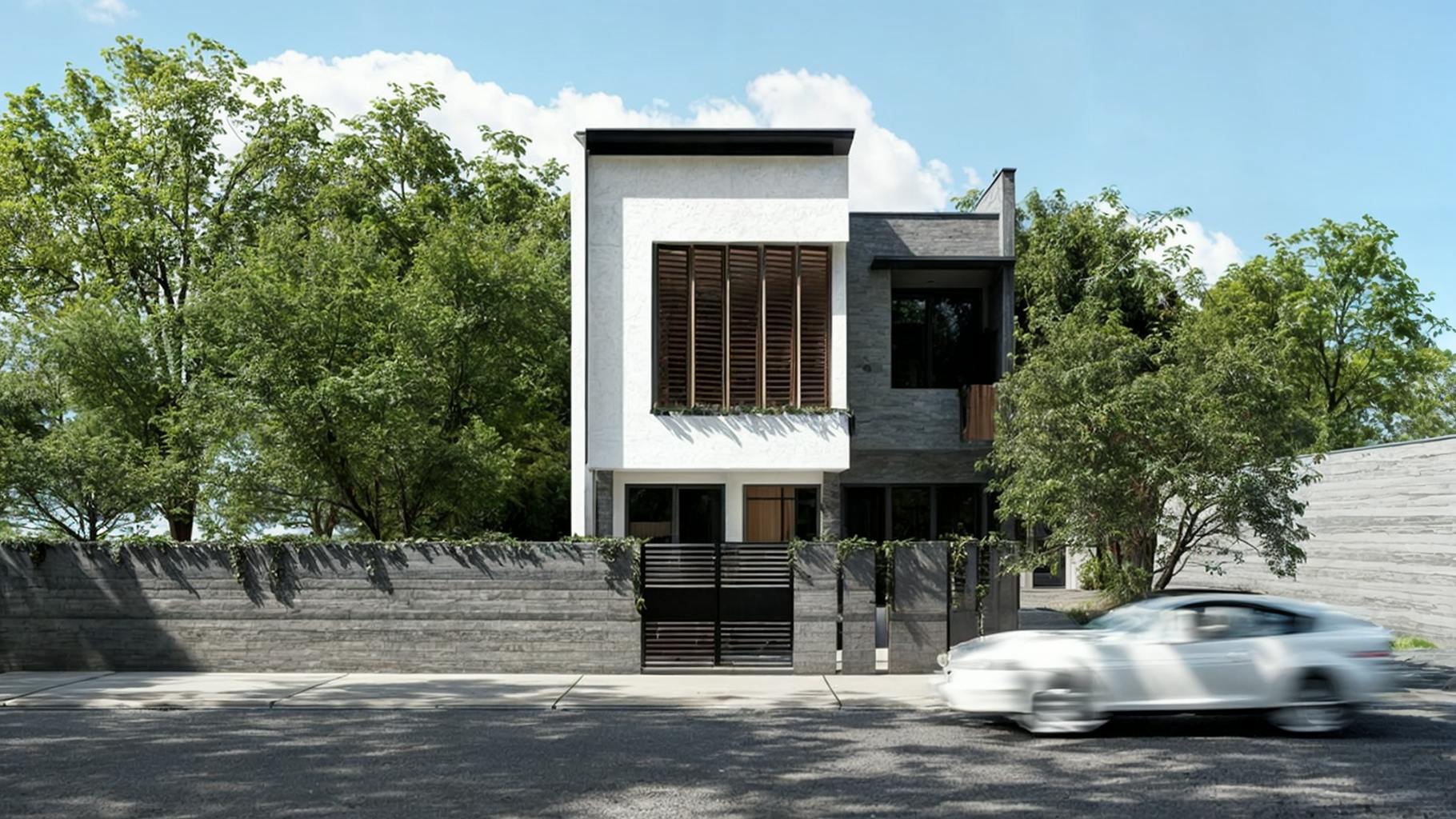 A 3D rendering of a contemporary house 