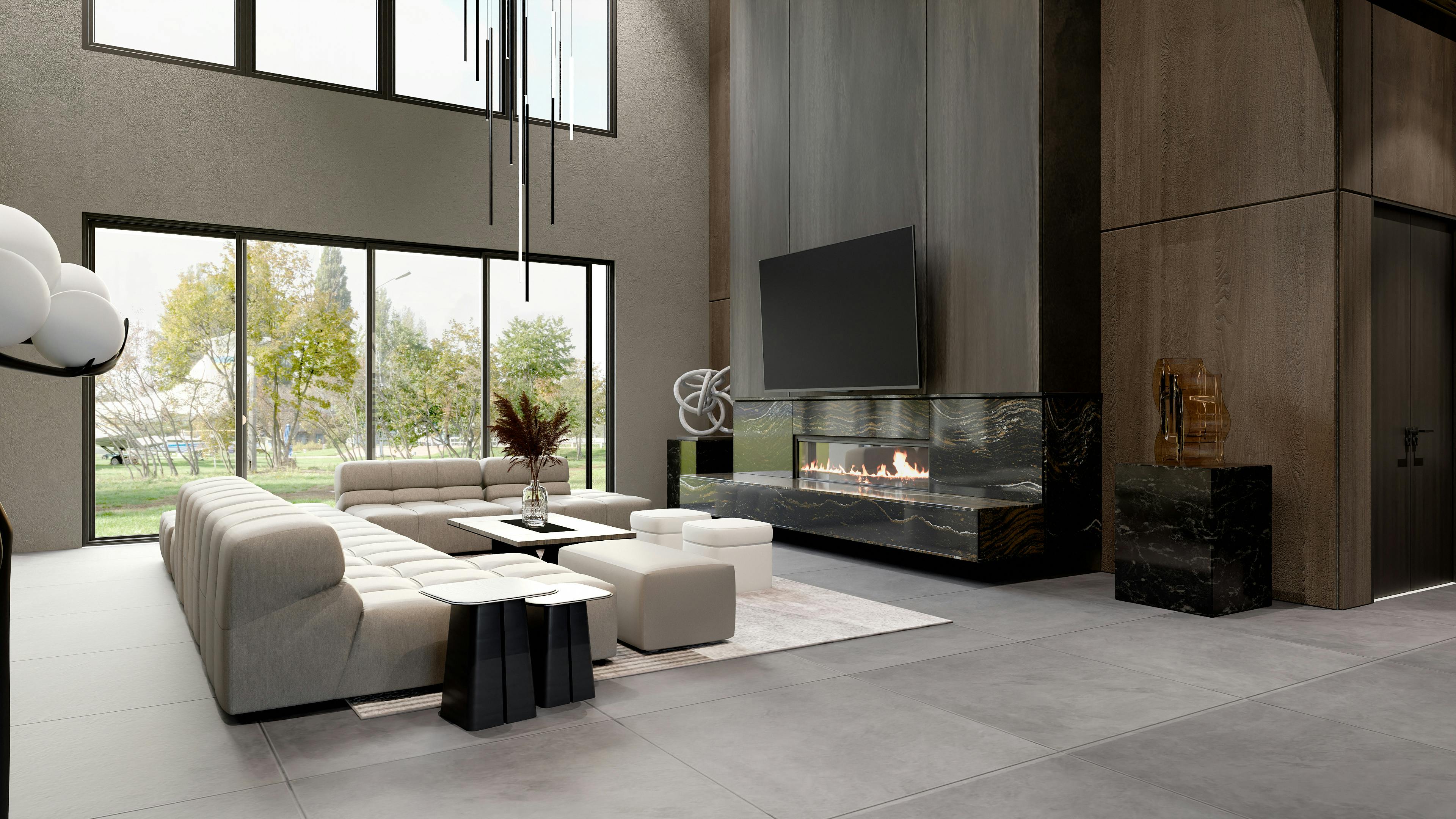 3D rendering of a contemporary living room