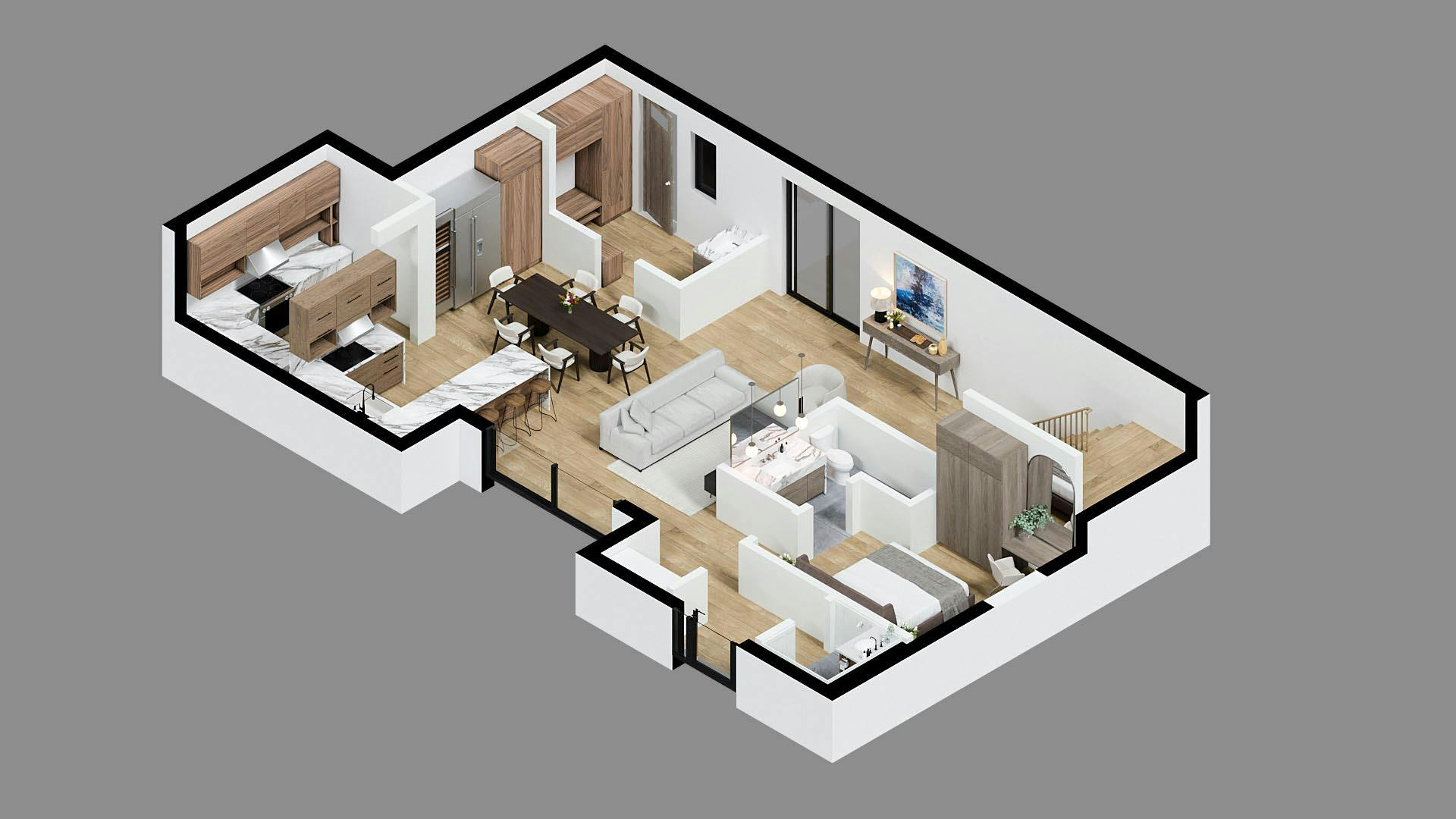 3D floor plan of a luxury condo