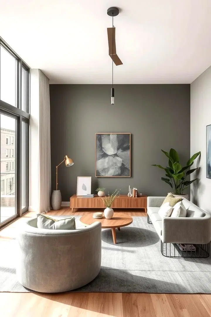 Living room with green accent wall