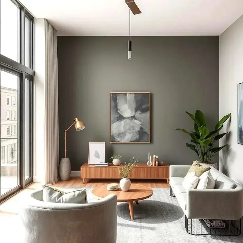 Living room with green accent wall