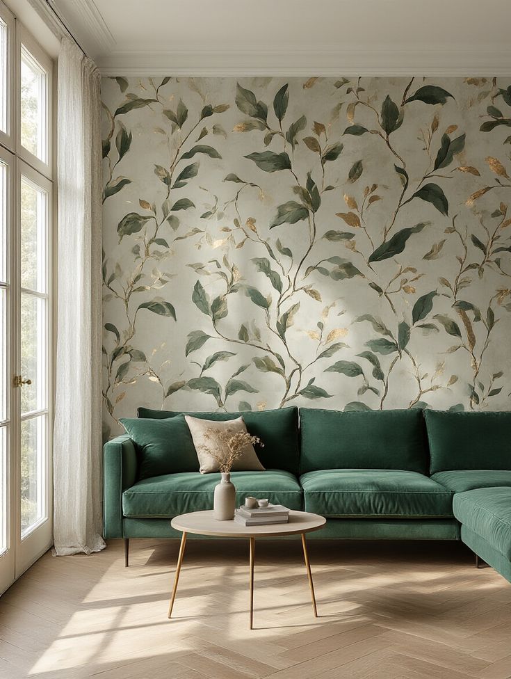 Living room with wallpaper wall accent