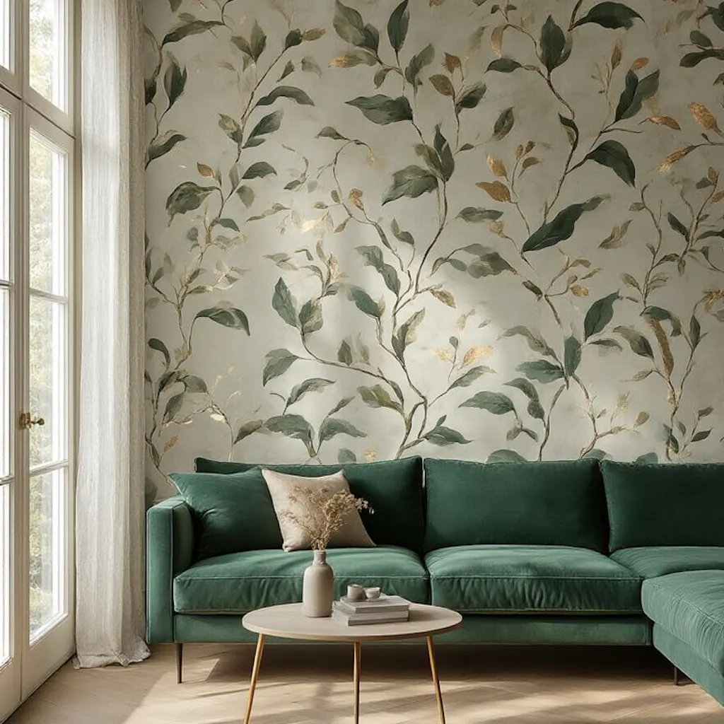 Living room with wallpaper wall accent