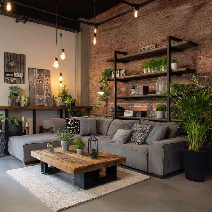 Living room with greenery as accent wall