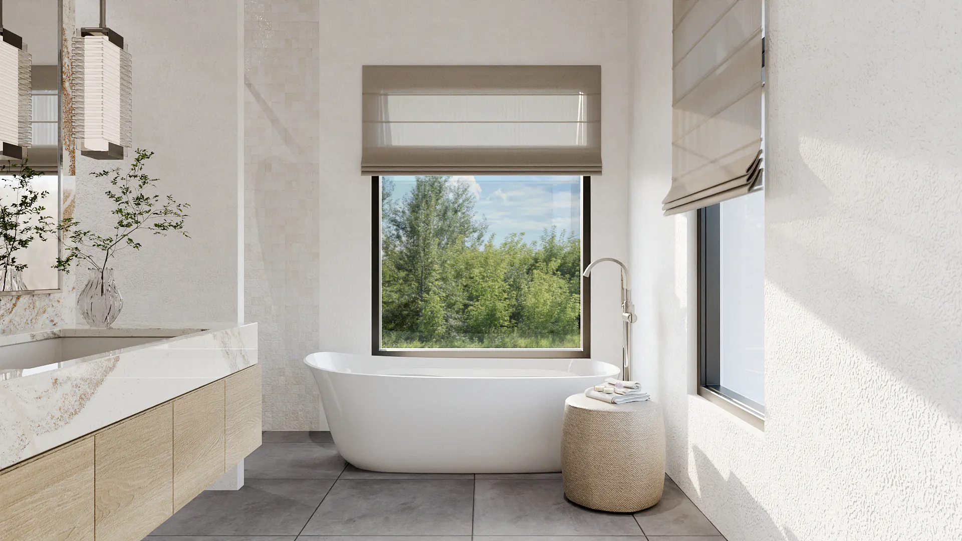 A 3d Rendering of a bathroom