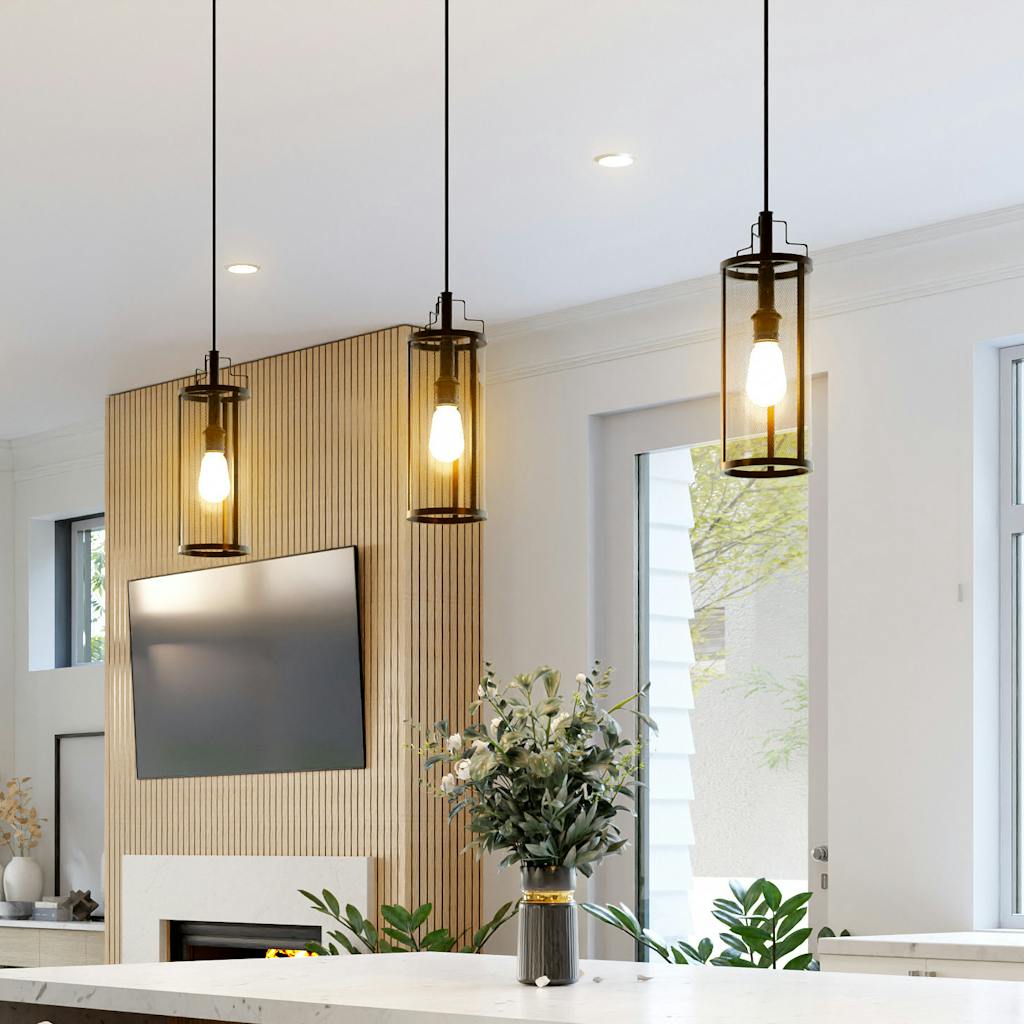 Three black pendant lights