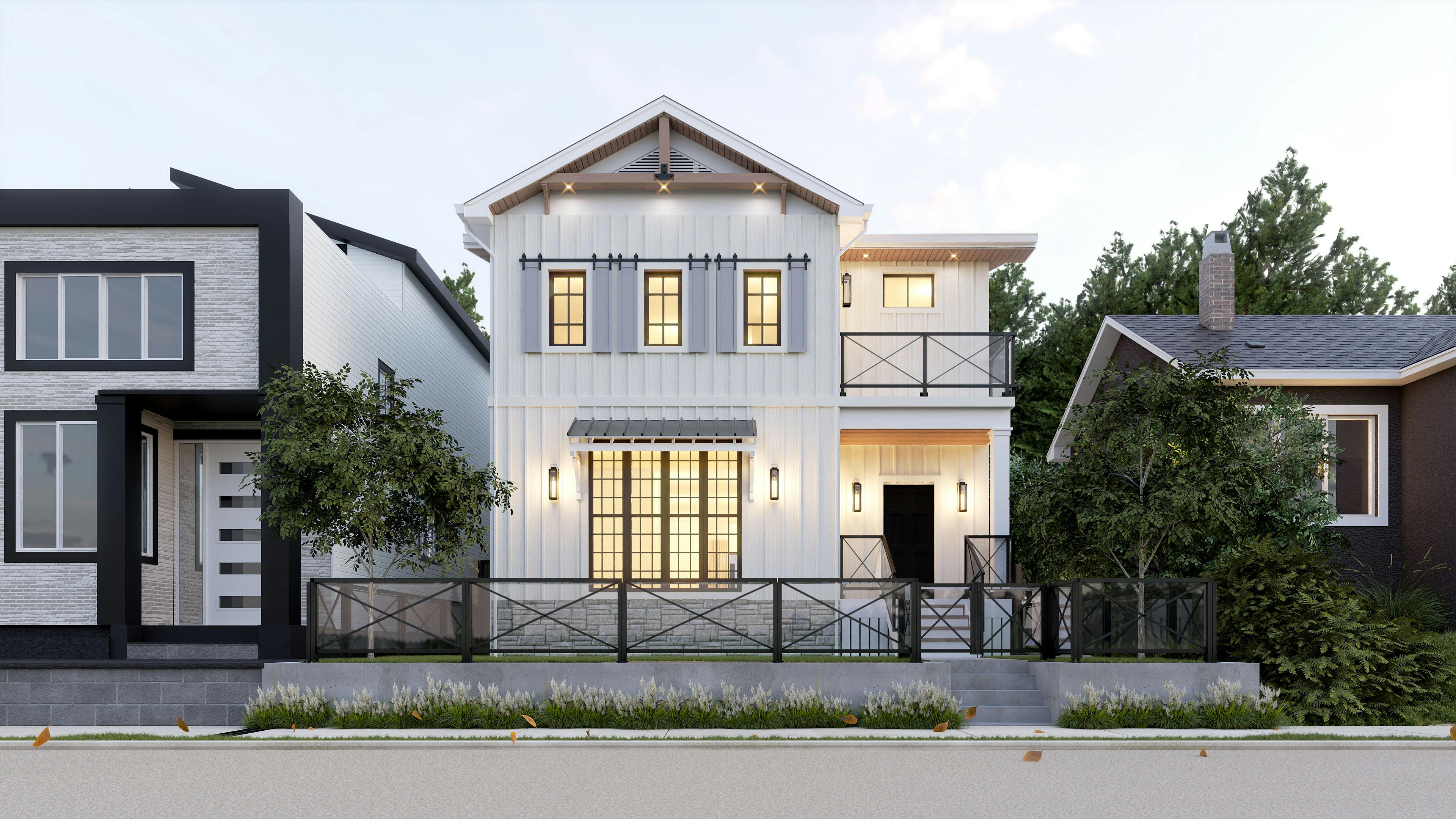 3D render of a white exterior custom home by HomeRender
