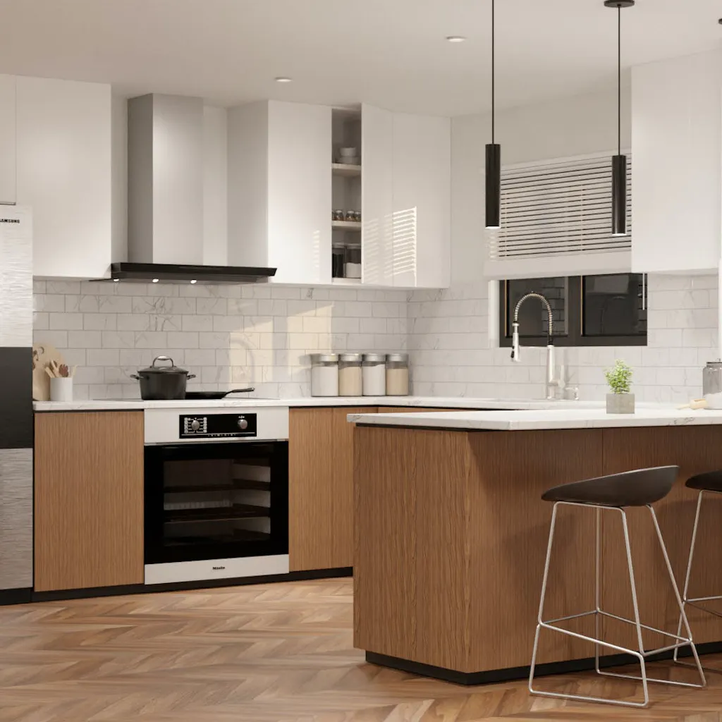 Modern kitchen design. Interior render for a single-family home by HomeRender