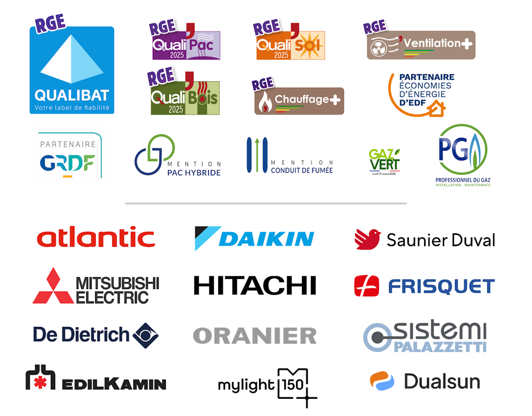 Nos certifications et marques partenaires de chauffage et climatisation - Leprêtre Energies