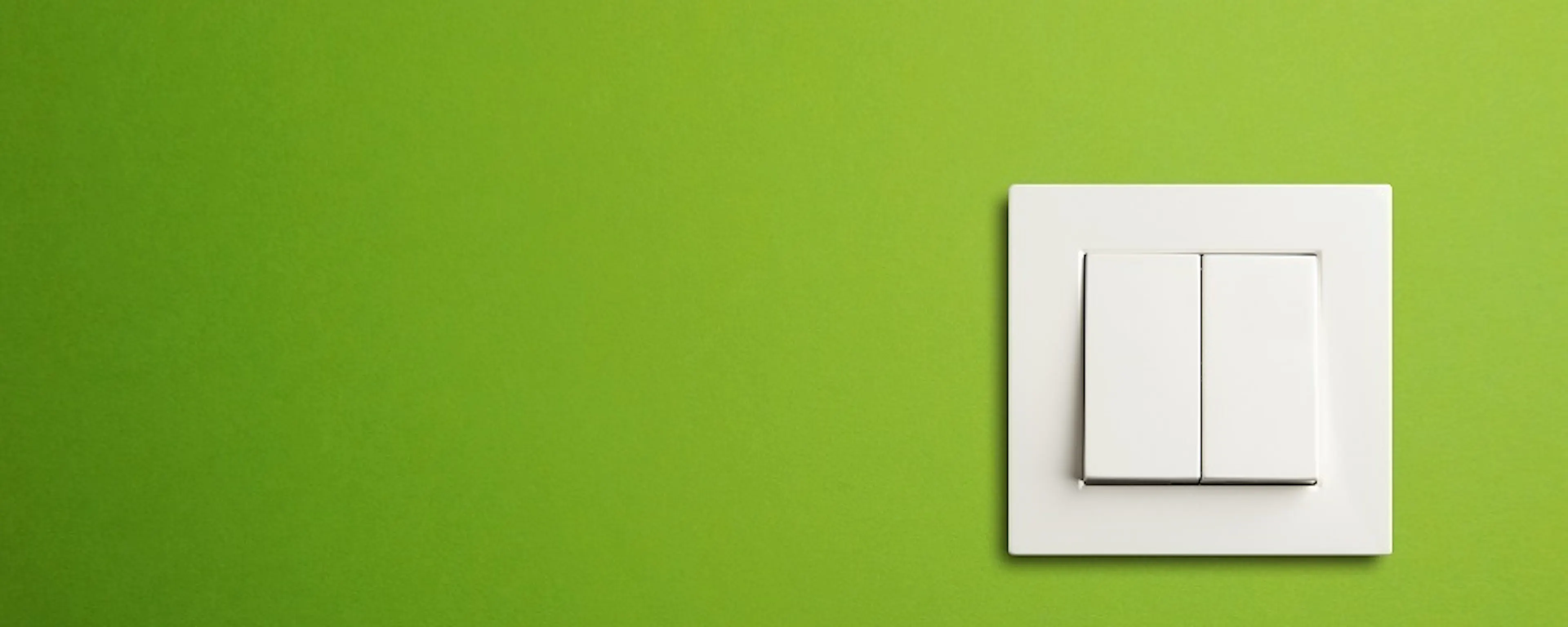 Interrupteur électrique double blanc sur mur vert
