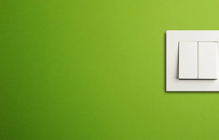 Interrupteur électrique double blanc sur mur vert