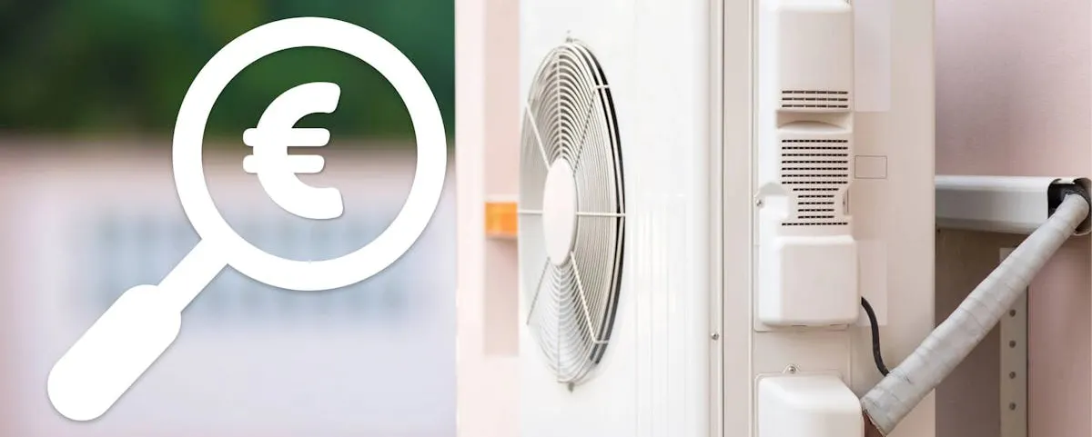 Unité extérieure de climatisation qui vient d'être installlée, avec icône euro