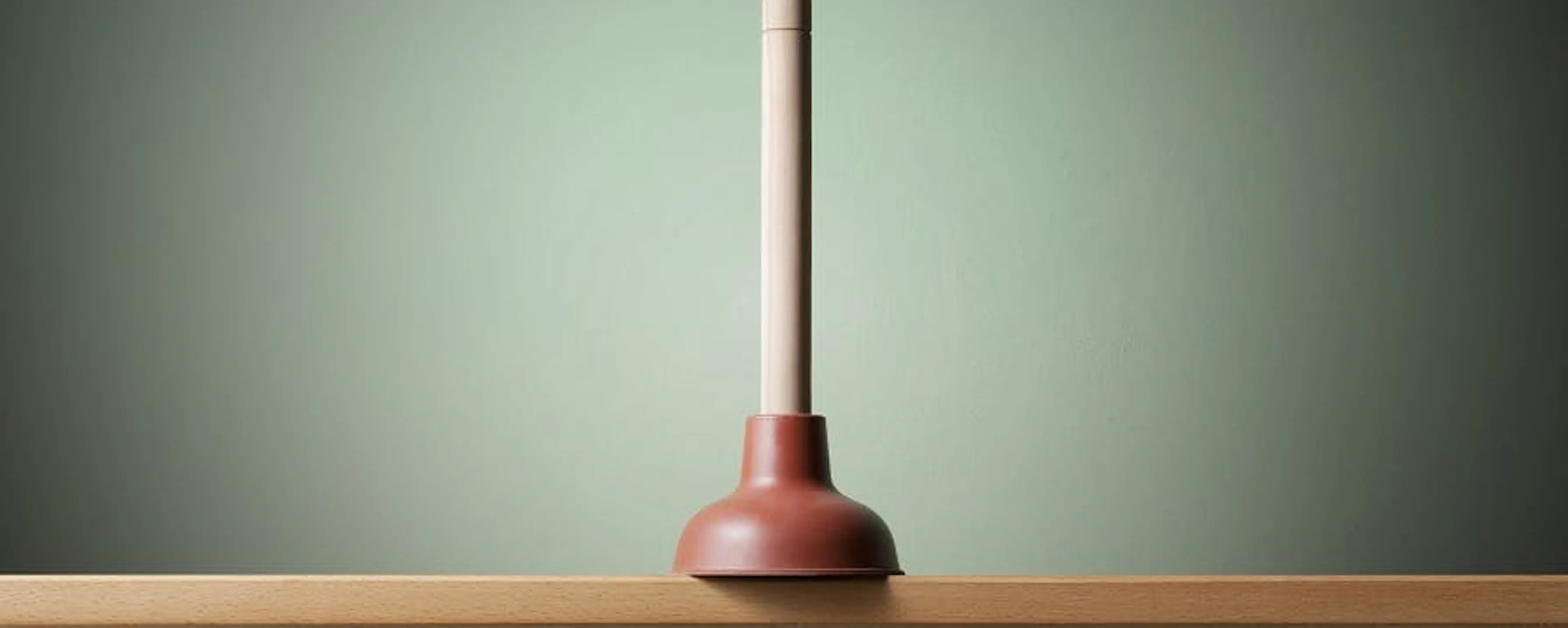 Ventouse de plomberie pour déboucher les canalisations, posée sur une étagère en bois