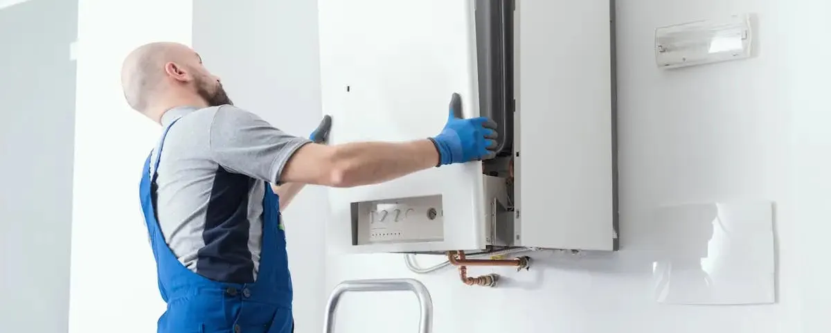 Technicien qui vient de faire l'entretien d'une chaudière murale