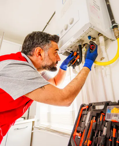 Technieker die een gasketel installeert