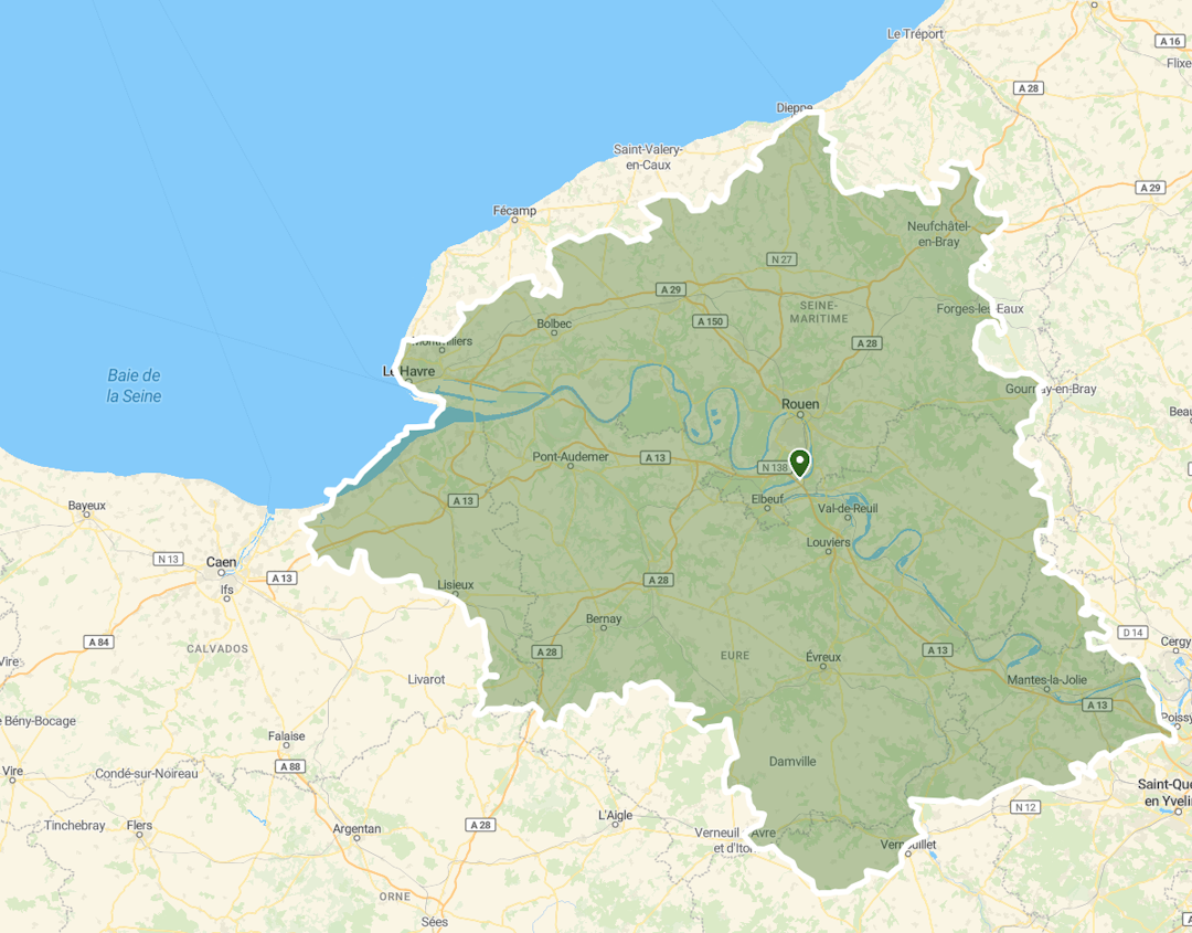 Zone d'intervention de VIK Energies autour de Tourville-la-Rivière