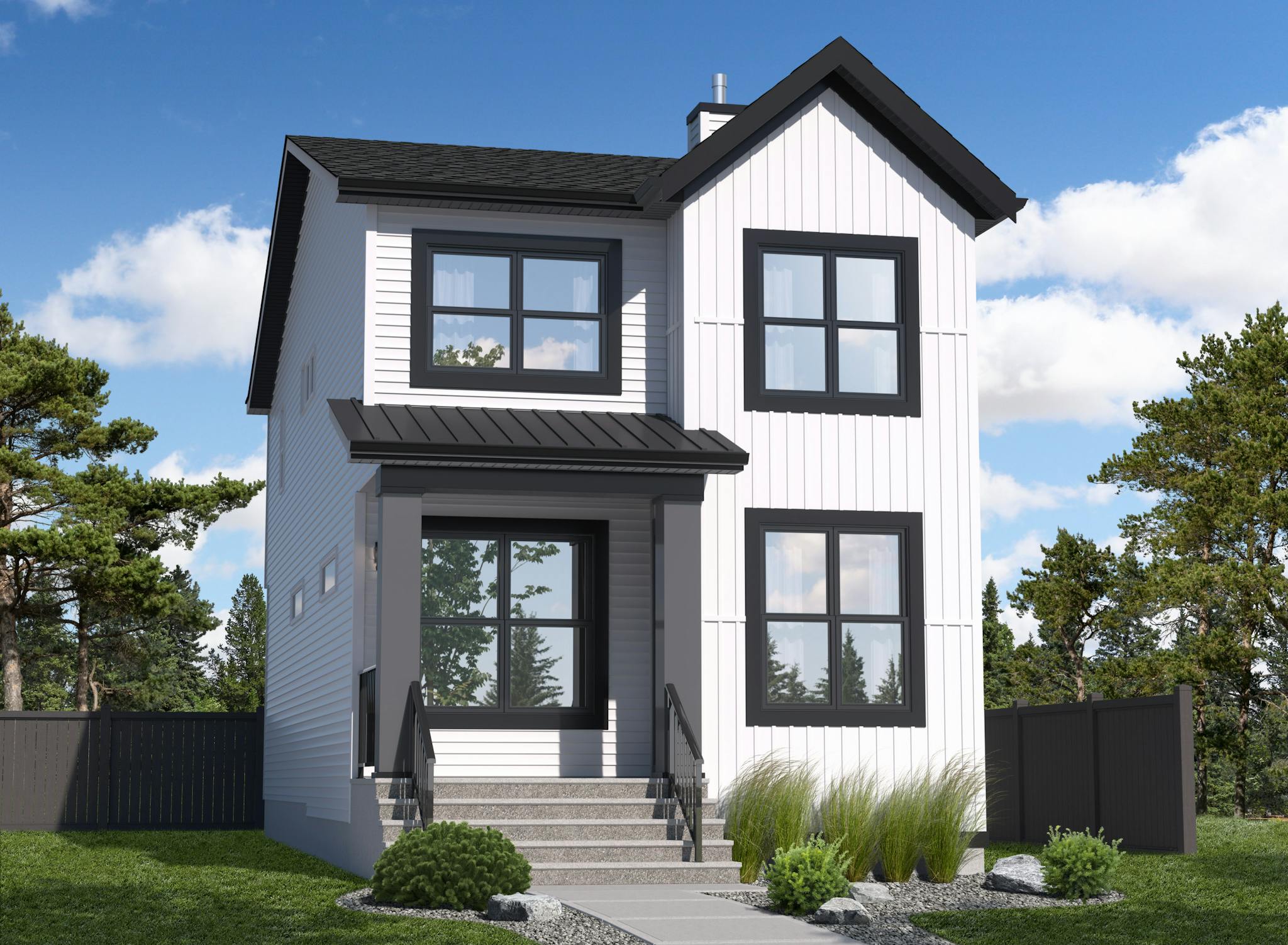 Rowan 2 A12 Farmhouse home render under a blue sky