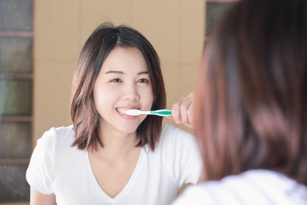 Boiling Water Brushing Teeth Woman Smiles