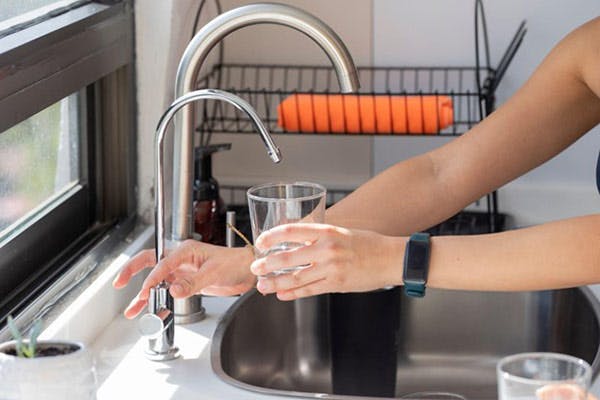 Safe Tap Water Drinking Woman Holds Glass