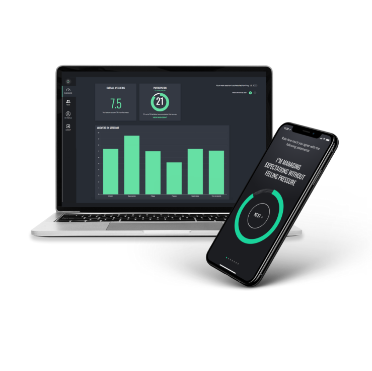 Laptop and mobile phone showing charts and stats
