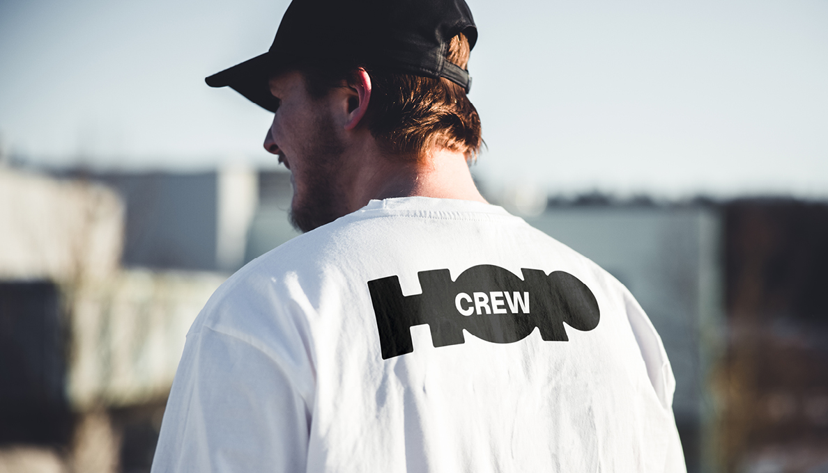 Back of man wearing HOP shirt