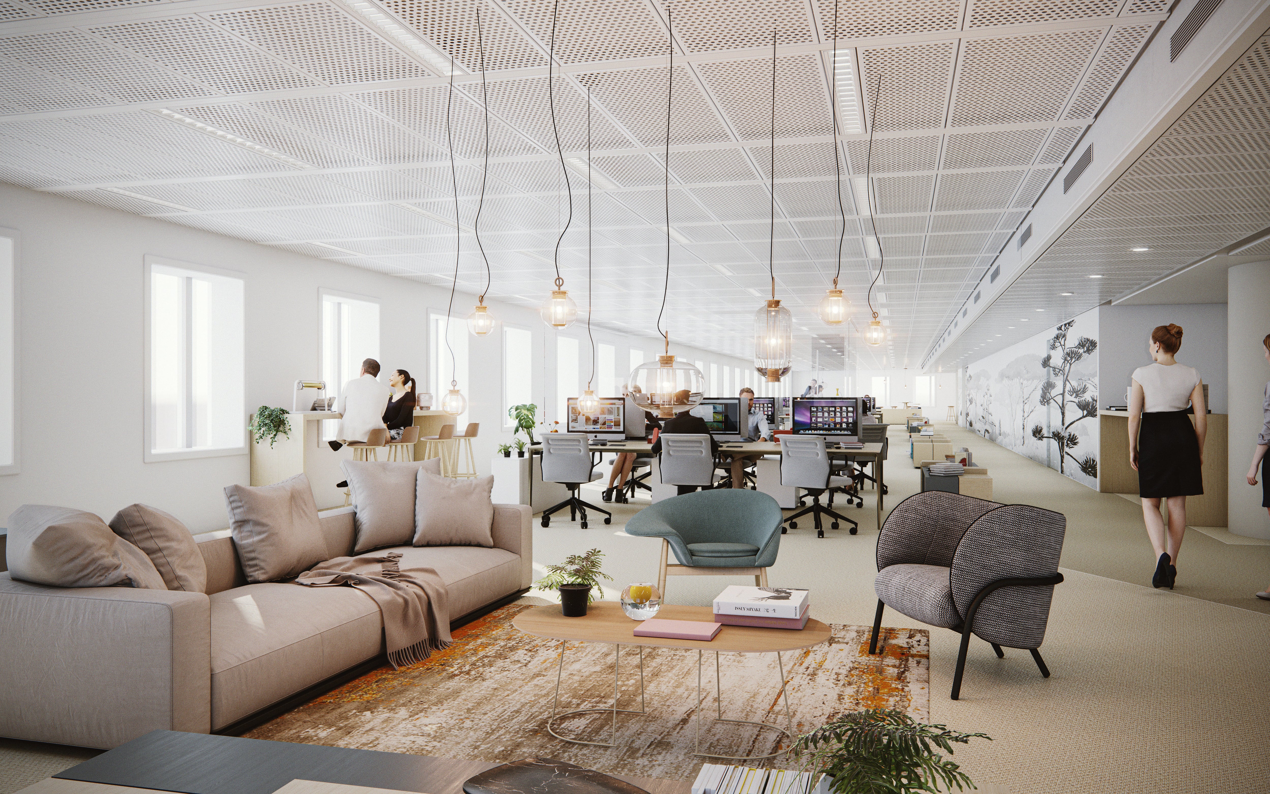 Vue depuis le 21ème étage de la tour HOPEN présentant des bureaux