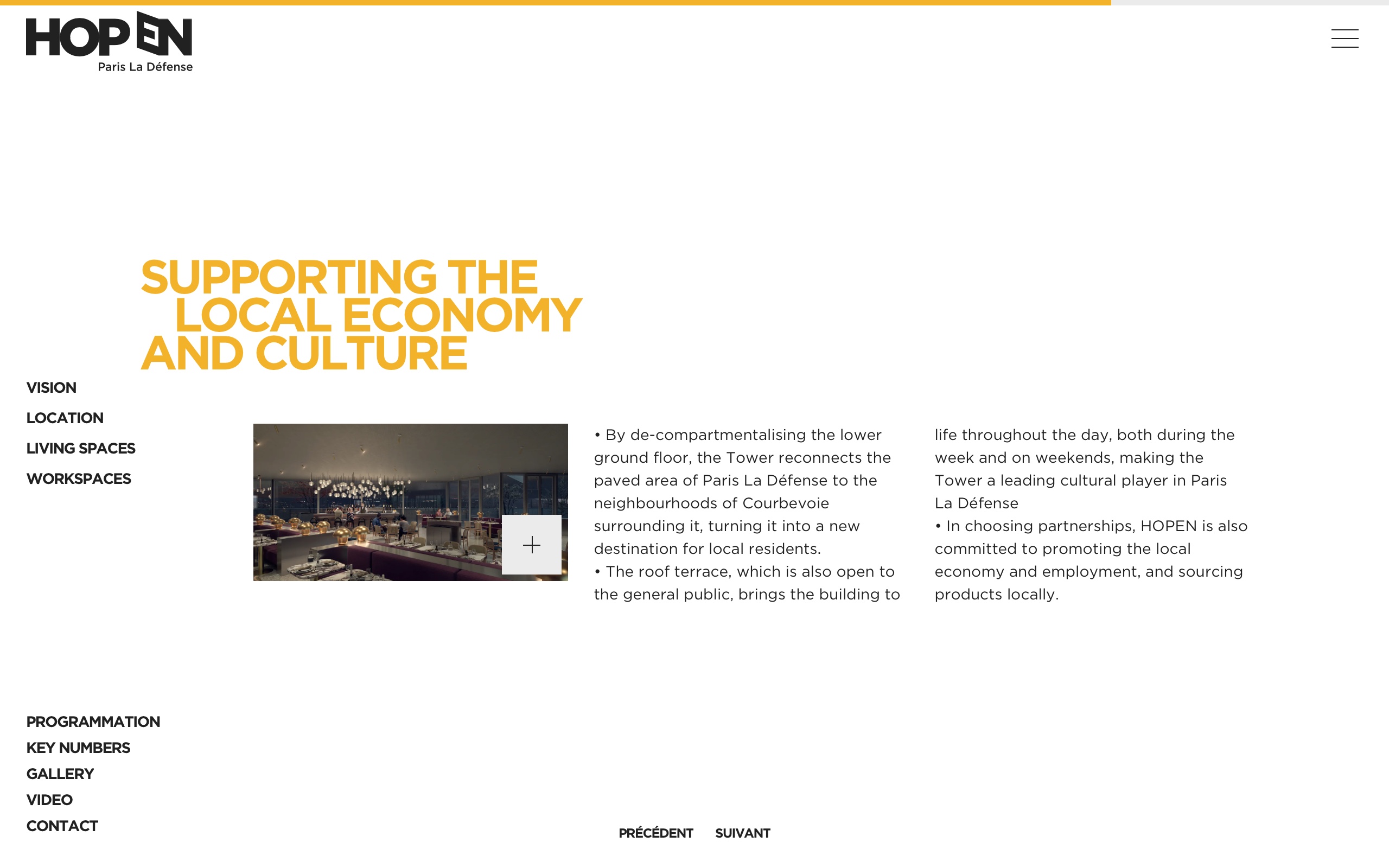 Screenshot of the fifth slide from the Location page, explaining the economic support and local cultural life of the HOPEN project