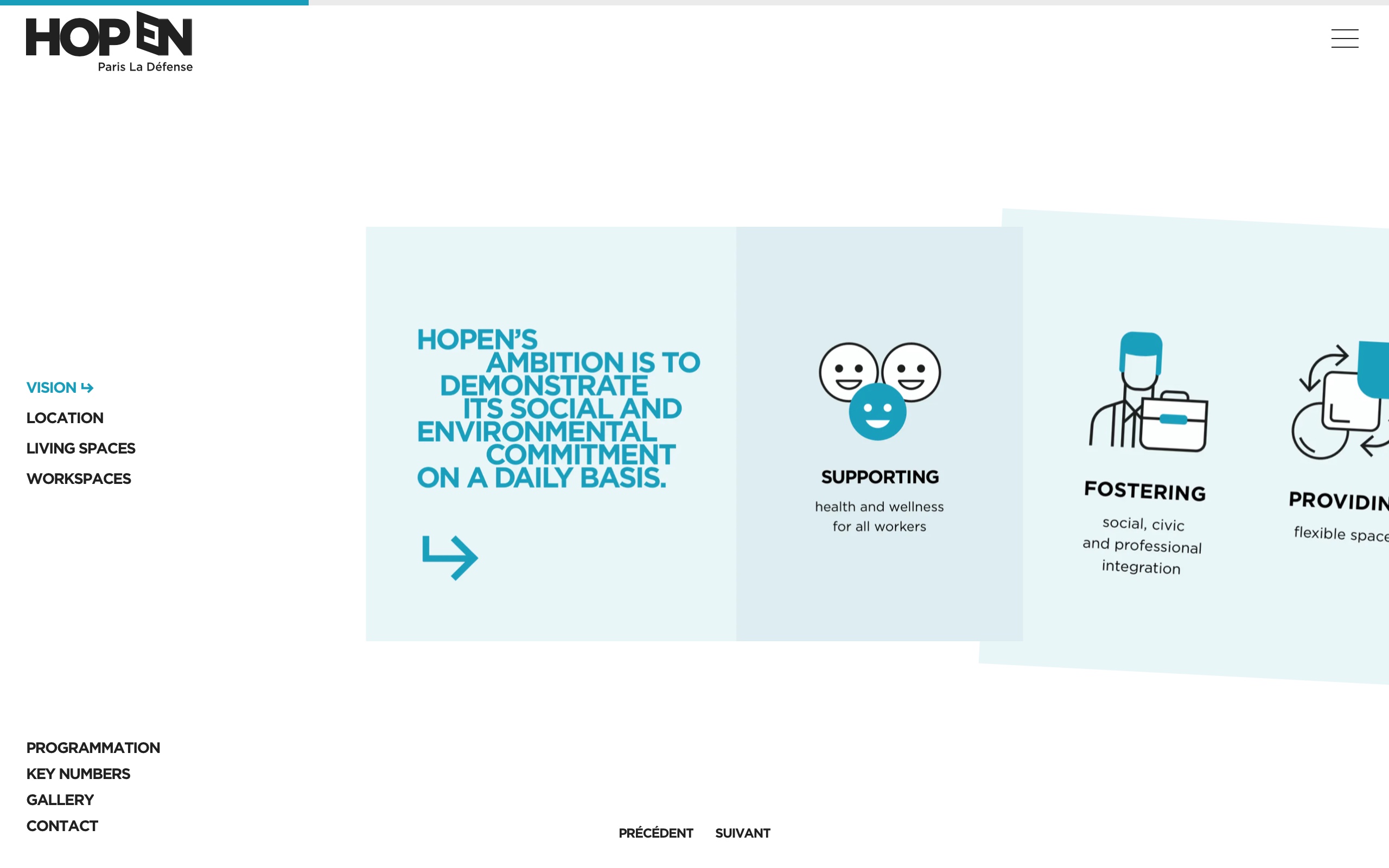 Screenshot of the third slide from the Vision page on the HOPEN website, addressing the project's commitment