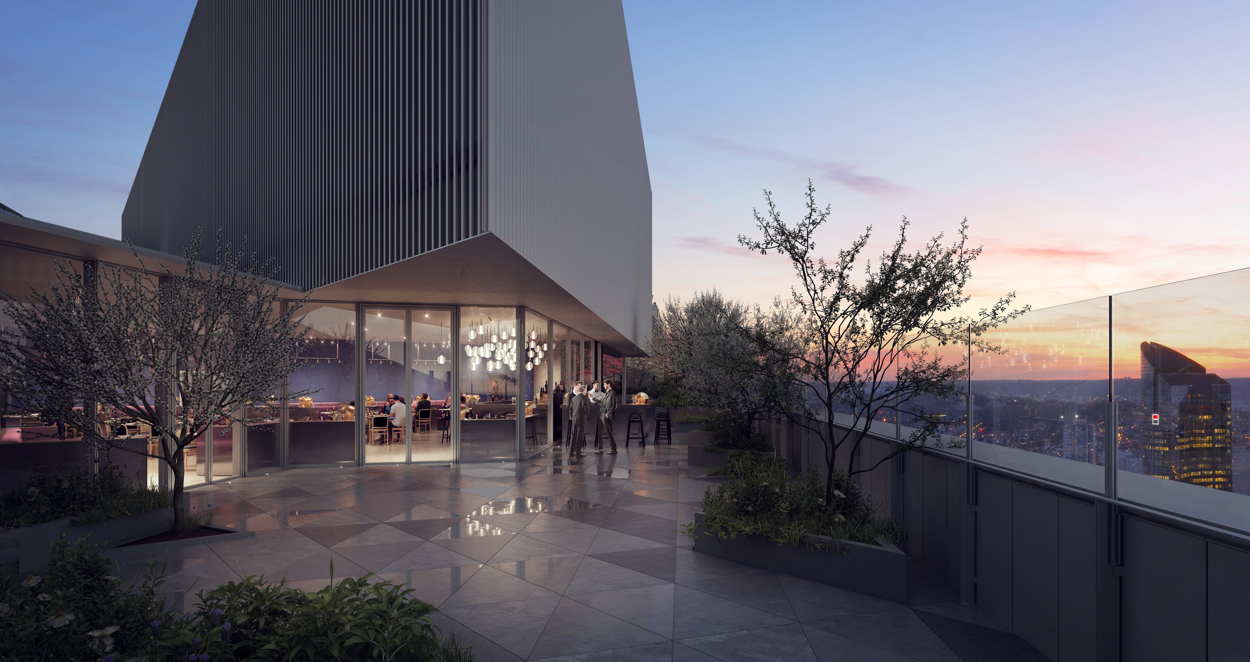 Vue depuis le rooftop de la tour HOPEN à la nuit tombée