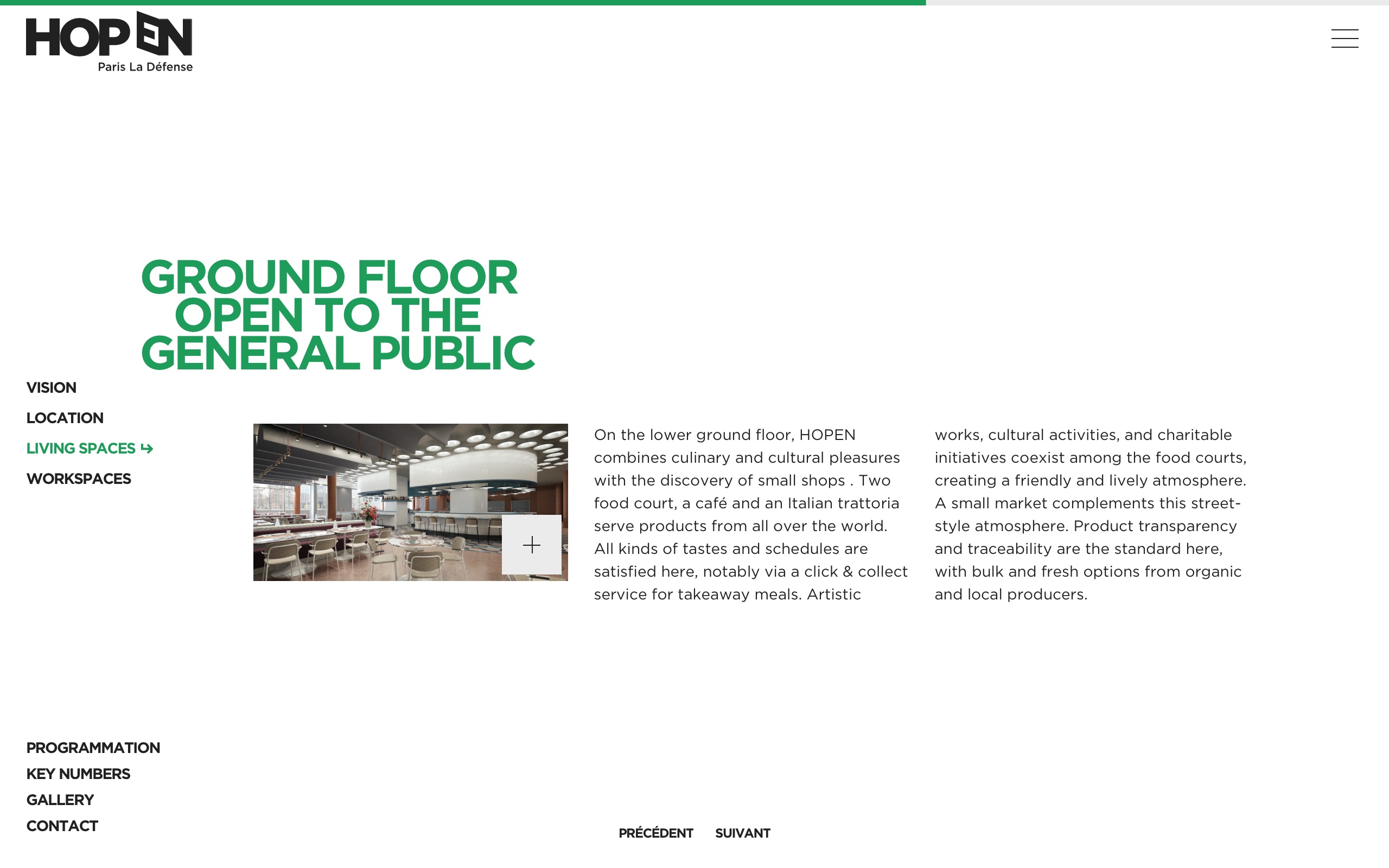 Screenshot of the fifth slide from the Living Space page, explaining the diversity of the ground floor of HOPEN Tower