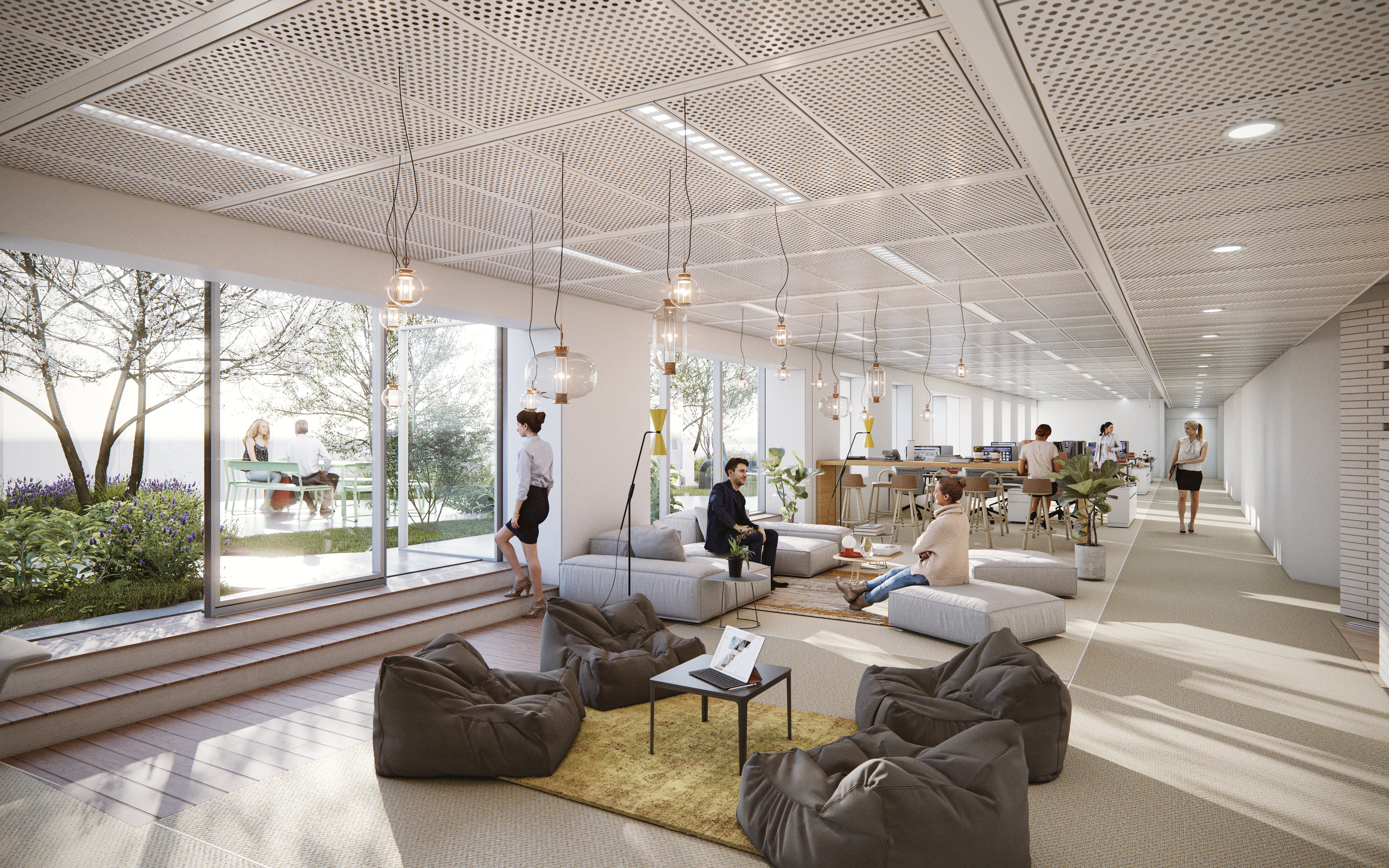 Vue depuis le 26ème étage de la tour HOPEN présentant des bureaux