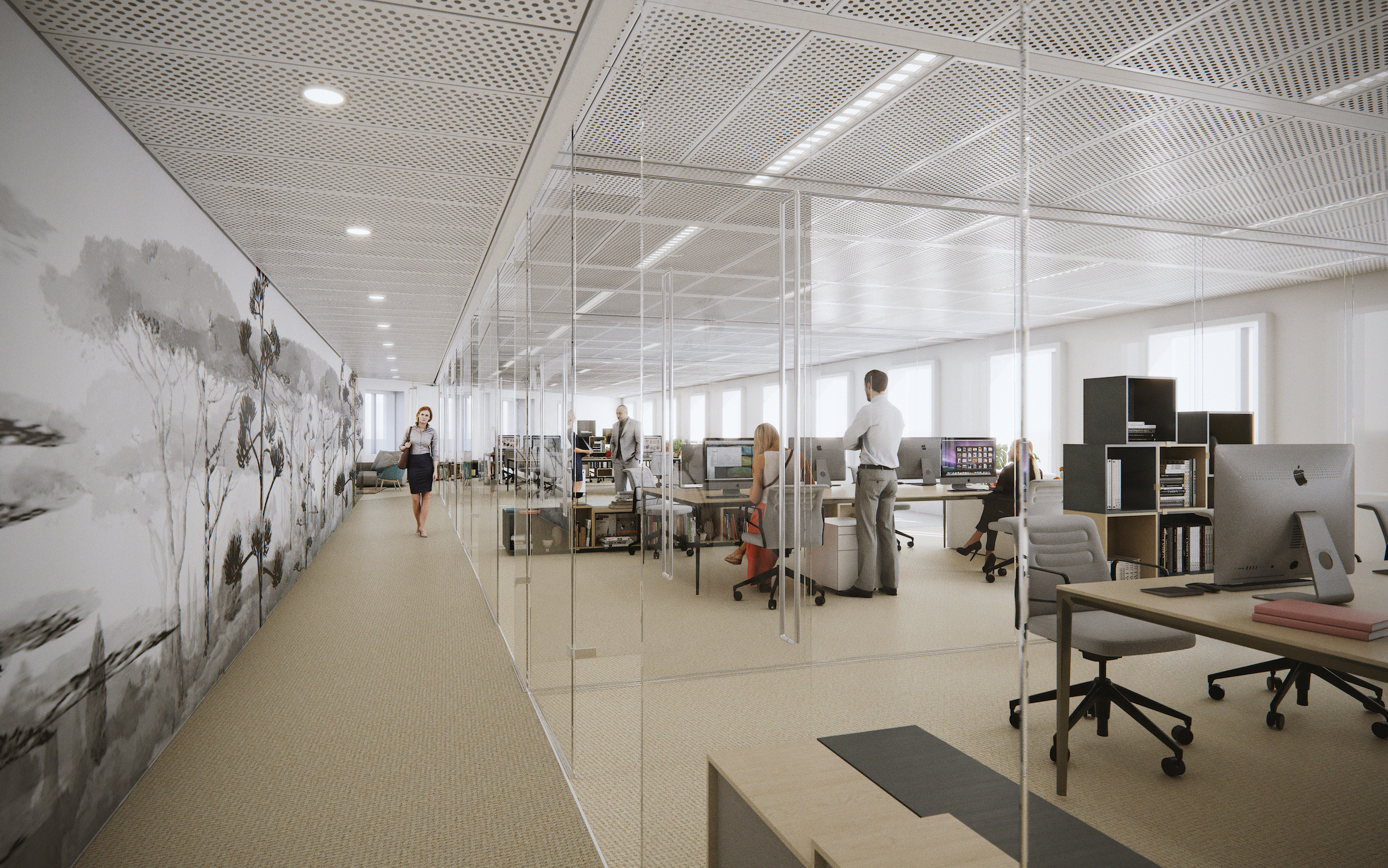 Vue d'un étage dédié aux bureaux de 1 100 m²