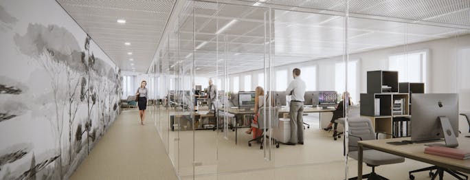View of a floor dedicated to 1,100 m² offices