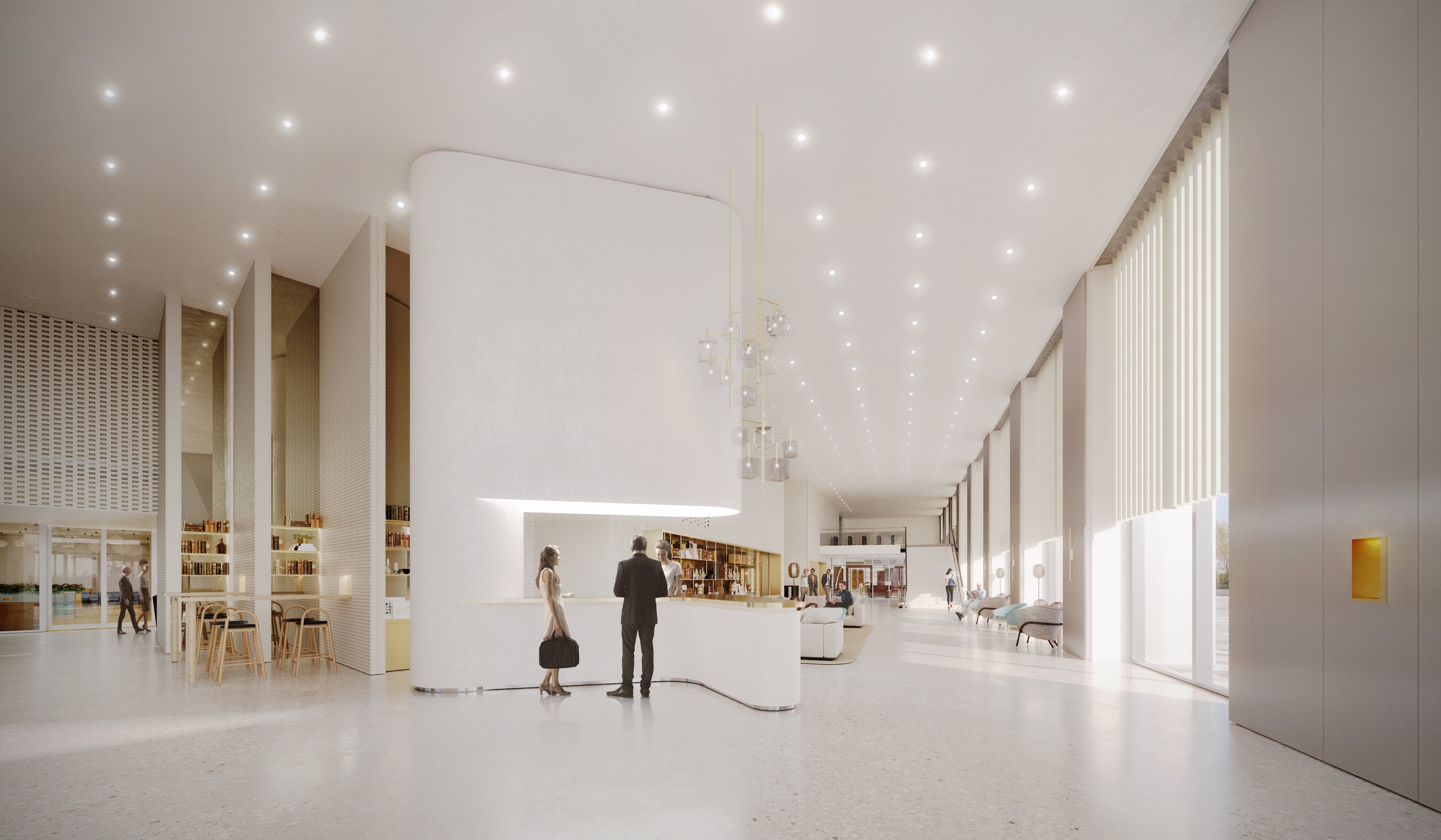 Vue du hall d'accueil de la tour - rez-de-chaussée, niveau haut