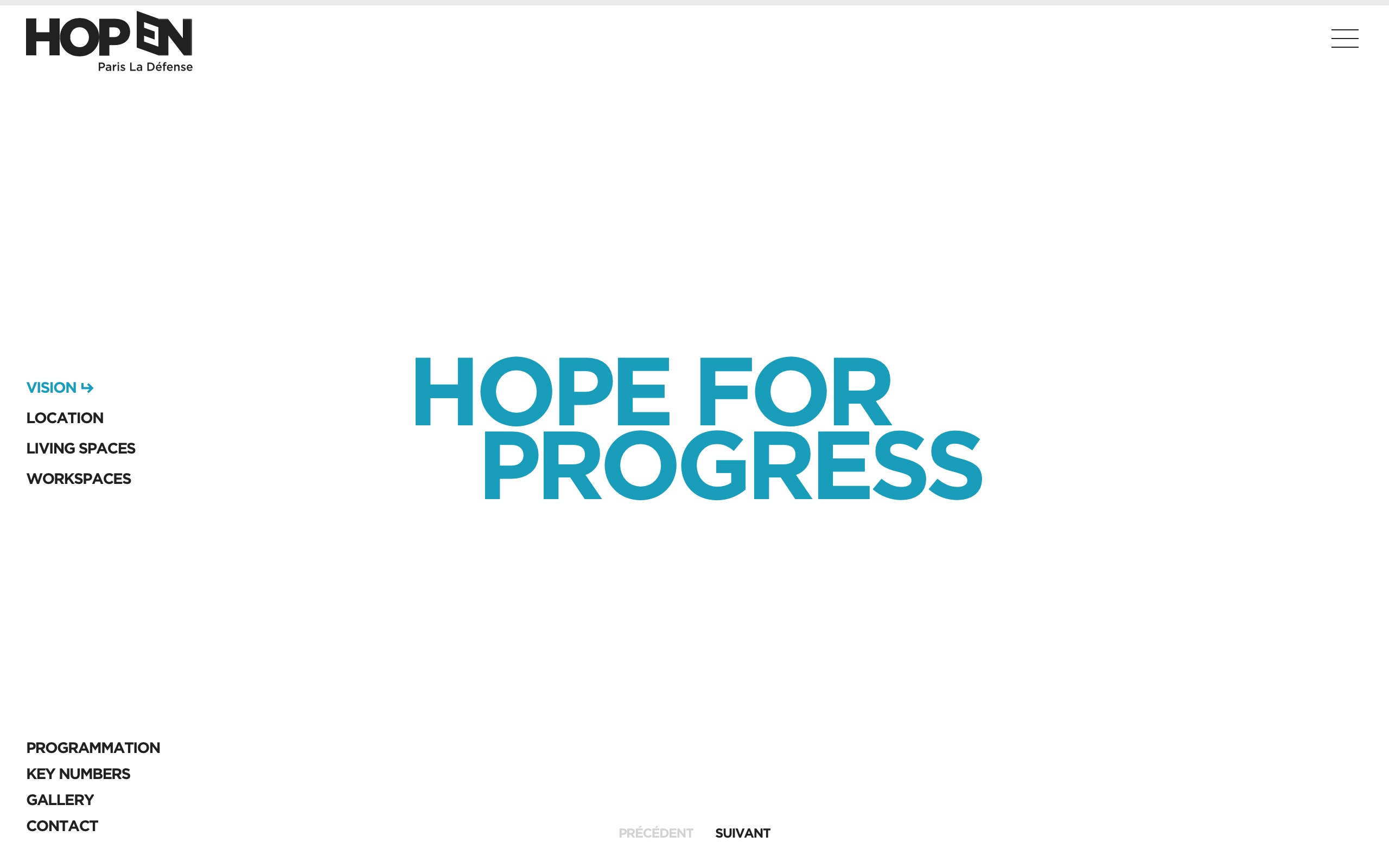 Screenshot of the first slide 'Hope for Progress' from the Vision page on the HOPEN website