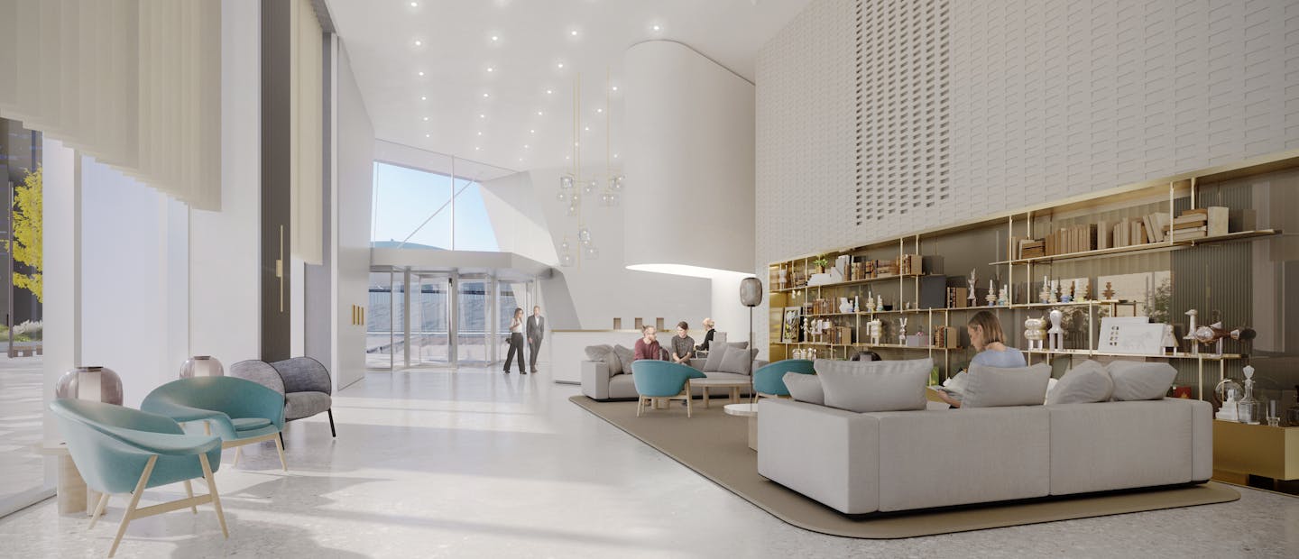 View from the reception hall of HOPEN Tower, upper ground floor