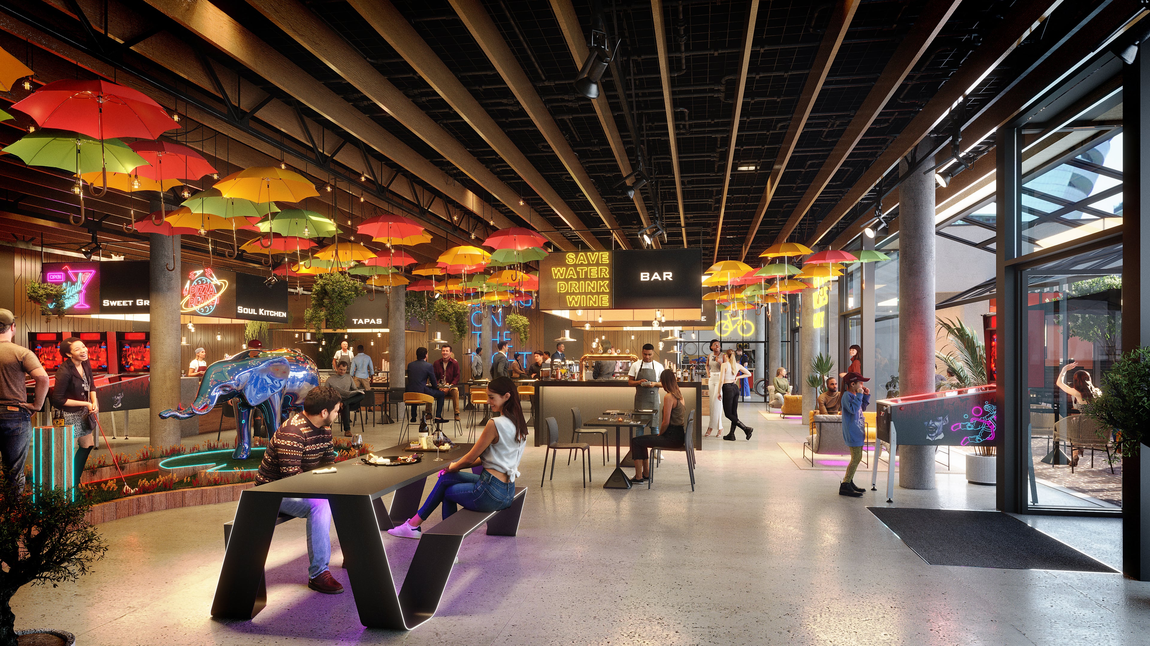 Vue du premier Food Court de la tour HOPEN