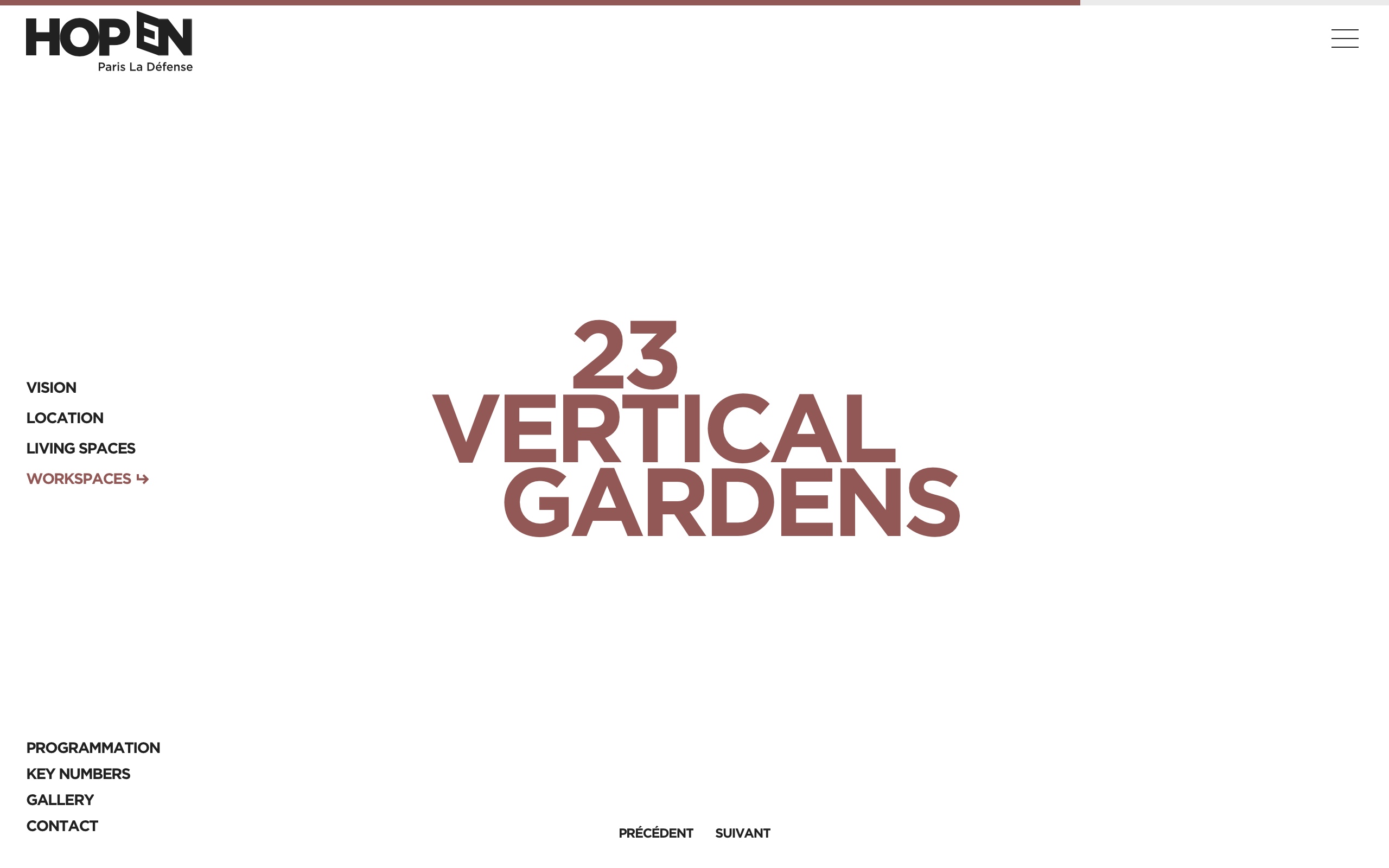 Screenshot of the eighth slide from the Workspace page, explaining that the HOPEN project has 23 vertical gardens