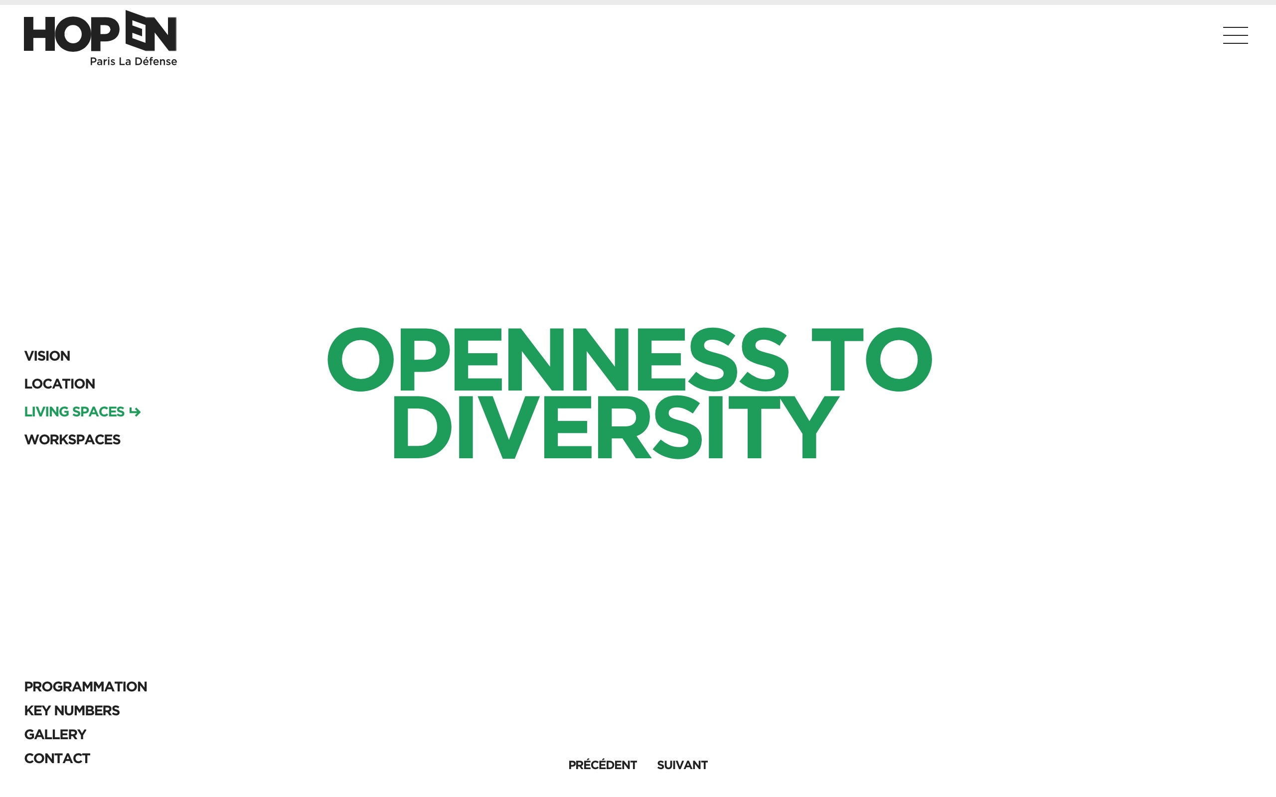 Screenshot of the first slide 'Openness to diversity' from the Living Space page on the HOPEN website