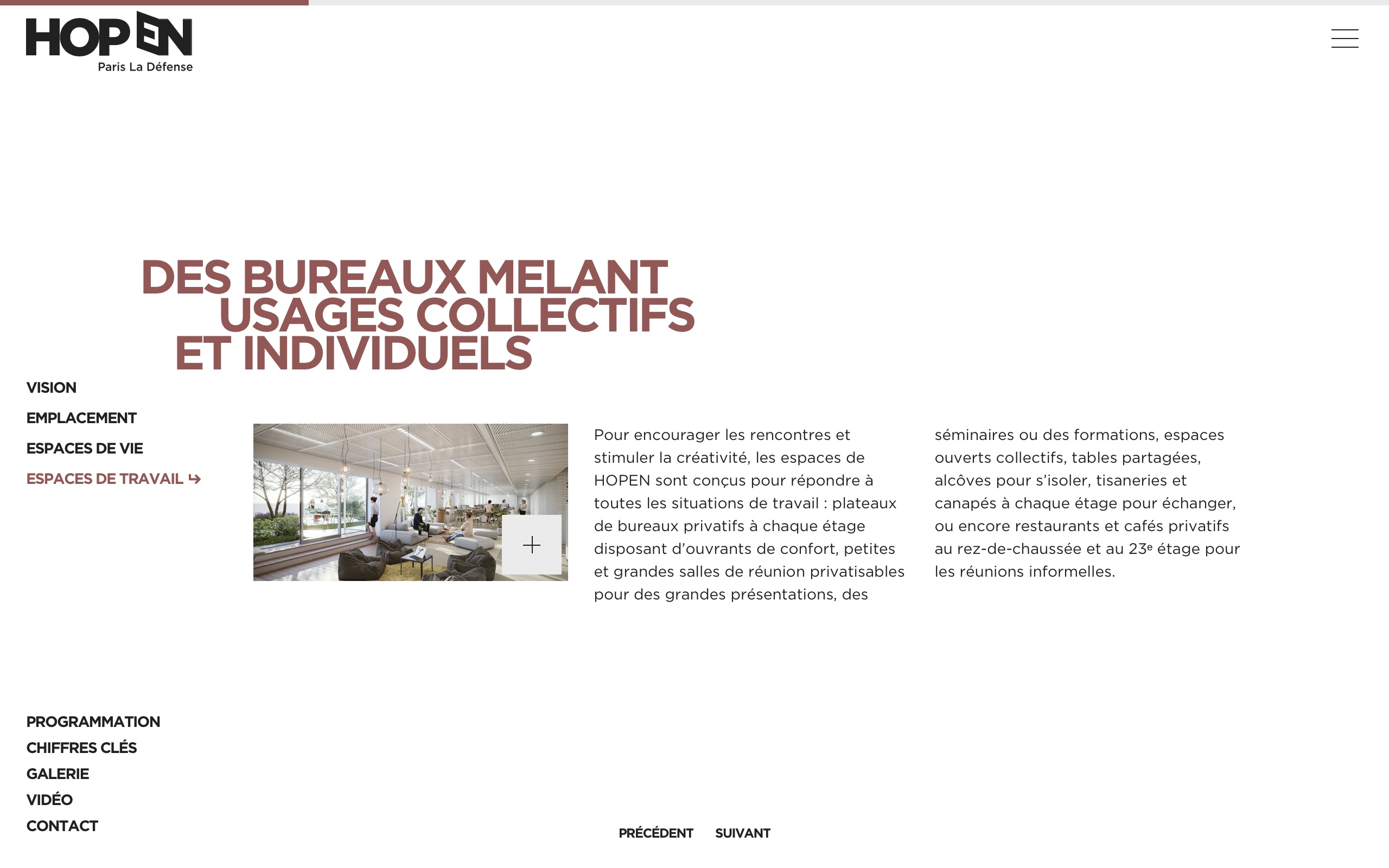 Capture d'écran de la troisième diapositive de la page Espace de travail, mettant en avant la diversité des espaces de travail proposés aux clients du projet HOPEN