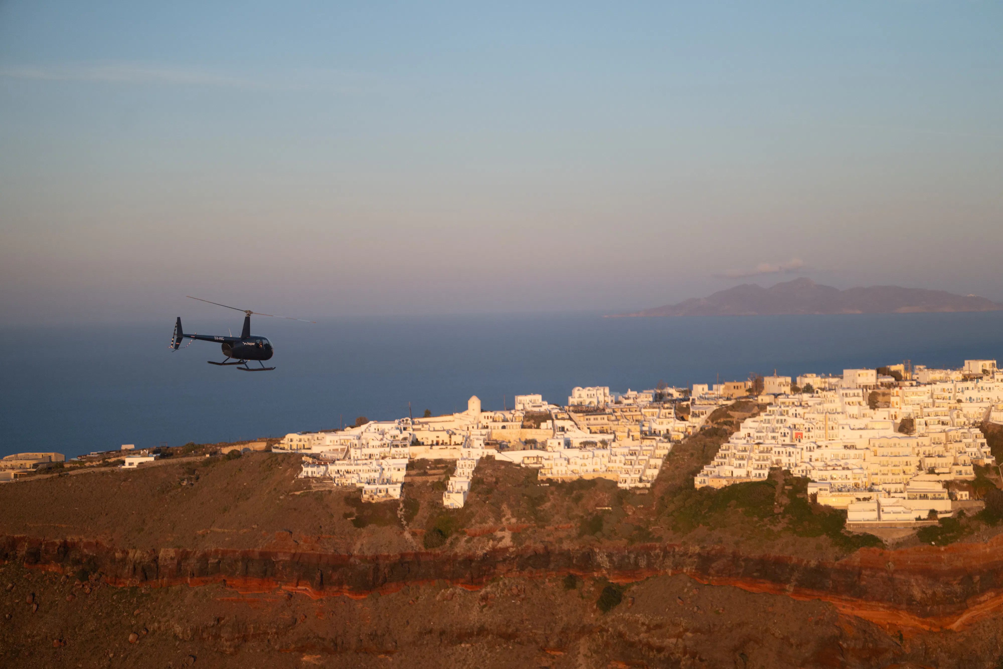 Helicopter Flying over Caldera View
