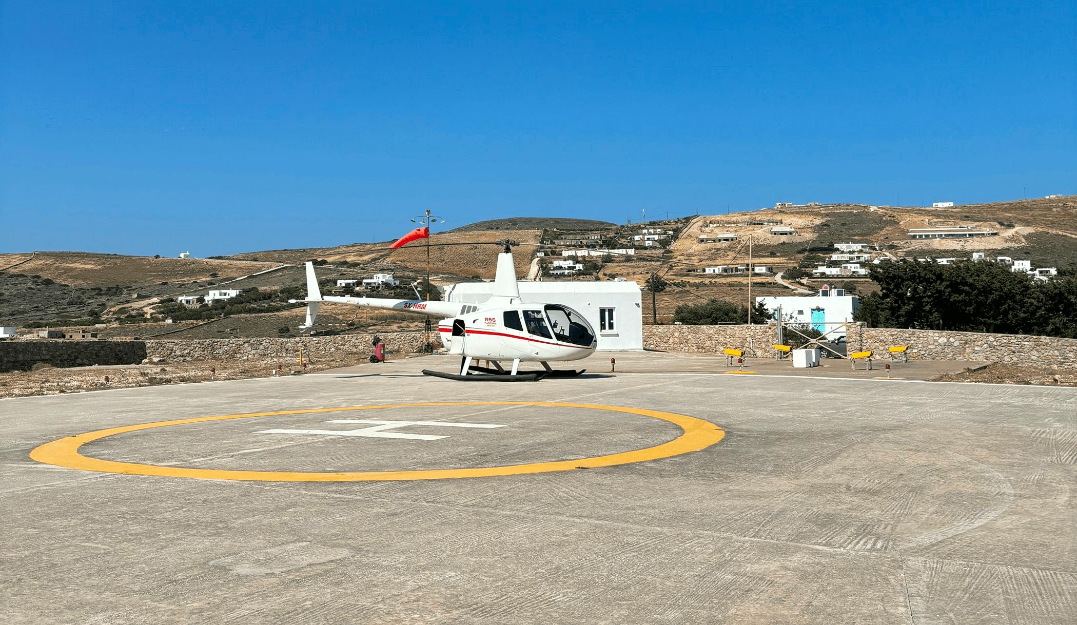 Facts about helicopters - Robinson R66 in Antiparos' helipad