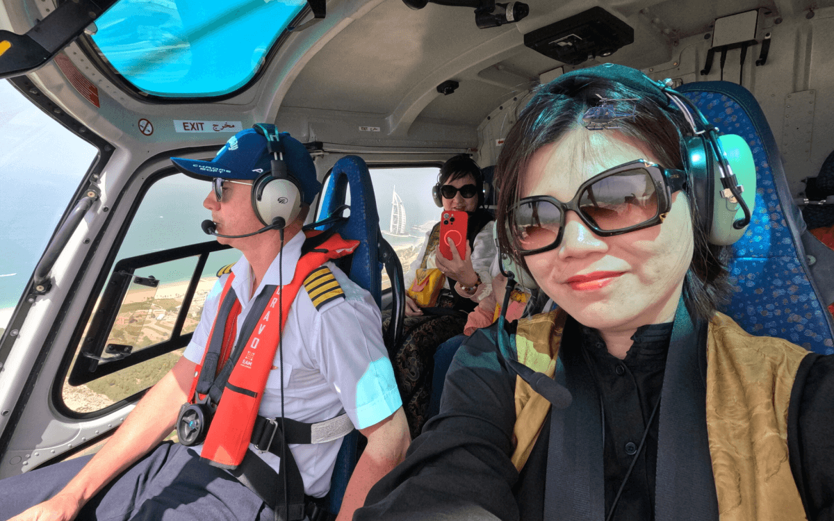 Passengers inside the helicopter